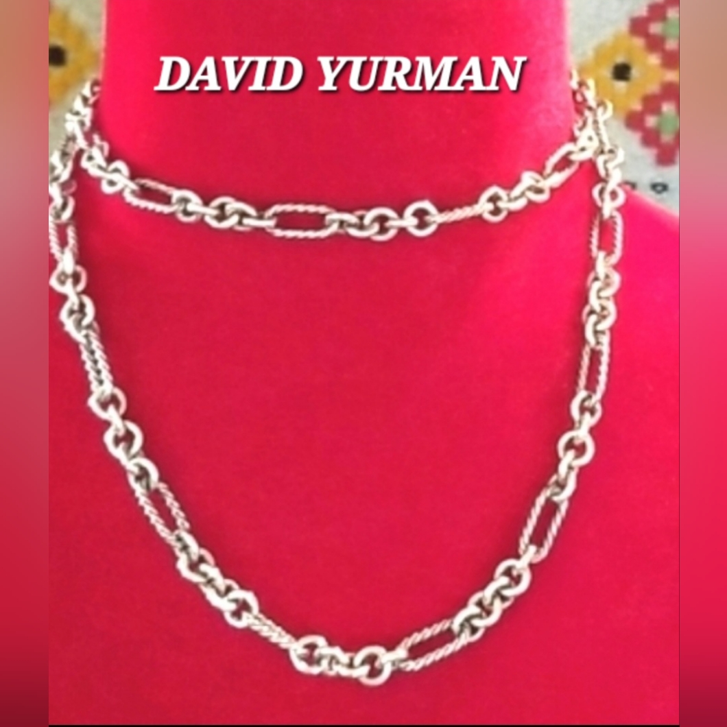 Y2k David Yurman Twist Sterling Silver Links 18k Clasp Claw Figaro 32 Necklace 1395$